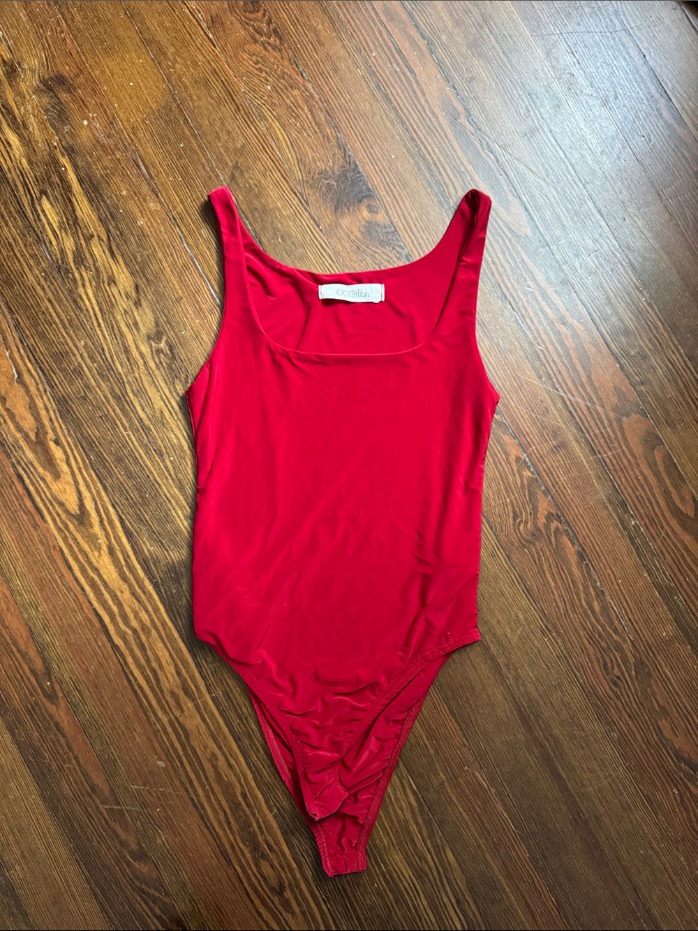 OOTDFash Red Scoop Neck Kids One-Piece Bodysuit